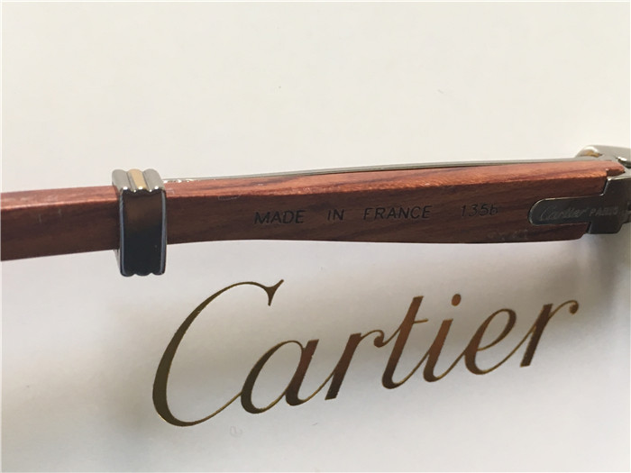 Cartier 7550178 57-22 Full Diamond Wood Sunglasses In Silver Brown - FashionPlug