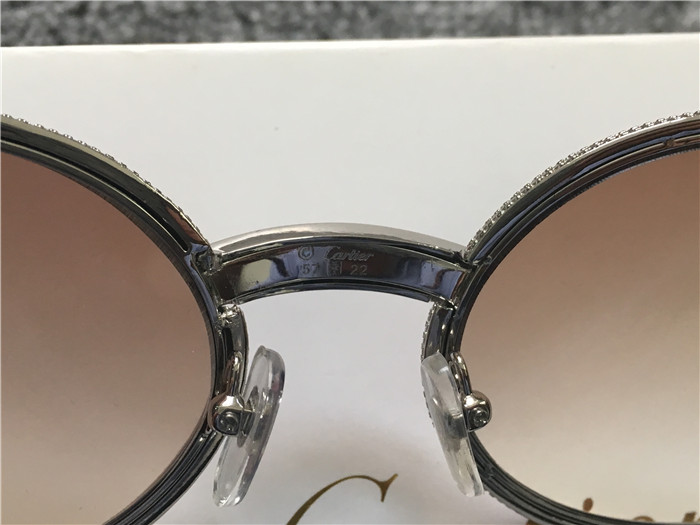 Cartier 7550178 57-22 Full Diamond Wood Sunglasses In Silver Brown - FashionPlug