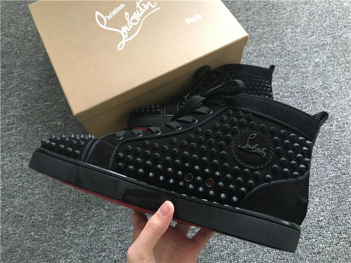 Limited Version Christian Louboutin Louis Spikes Black Orlato Suede Sneakers - FashionPlug