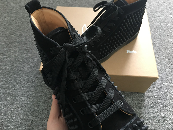 Limited Version Christian Louboutin Louis Spikes Black Orlato Suede Sneakers - FashionPlug