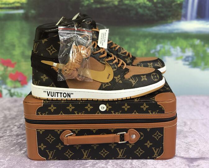Nike X Off-White X Louis Vuitton Air Jordan 1 Customs Monogram Sneaker - FashionPlug