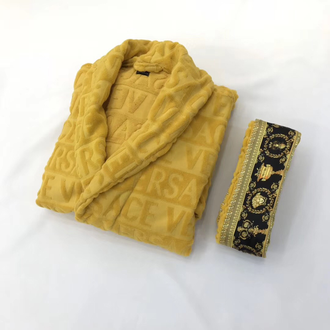 Versace Embroidered Bathrobe Yellow - FashionPlug
