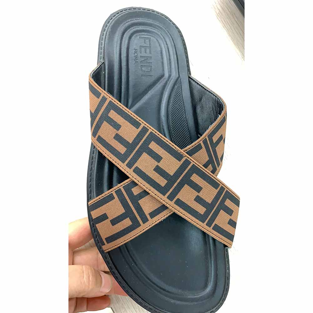 Fendi FF Printed Crossed Strap Slides Sandals - FashionPlug