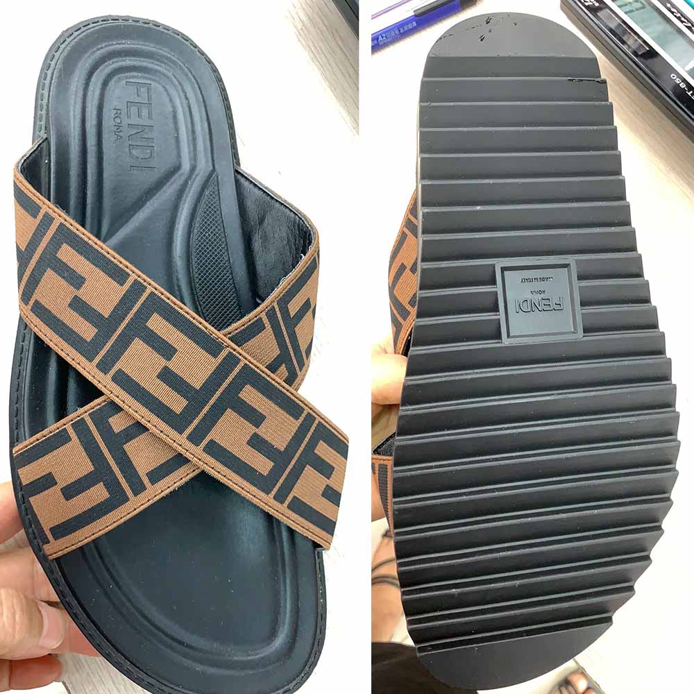 Fendi FF Printed Crossed Strap Slides Sandals - FashionPlug