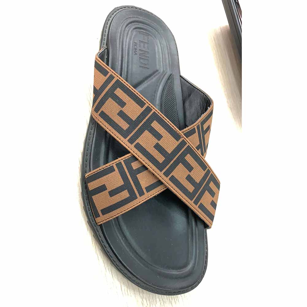 Fendi FF Printed Crossed Strap Slides Sandals - FashionPlug