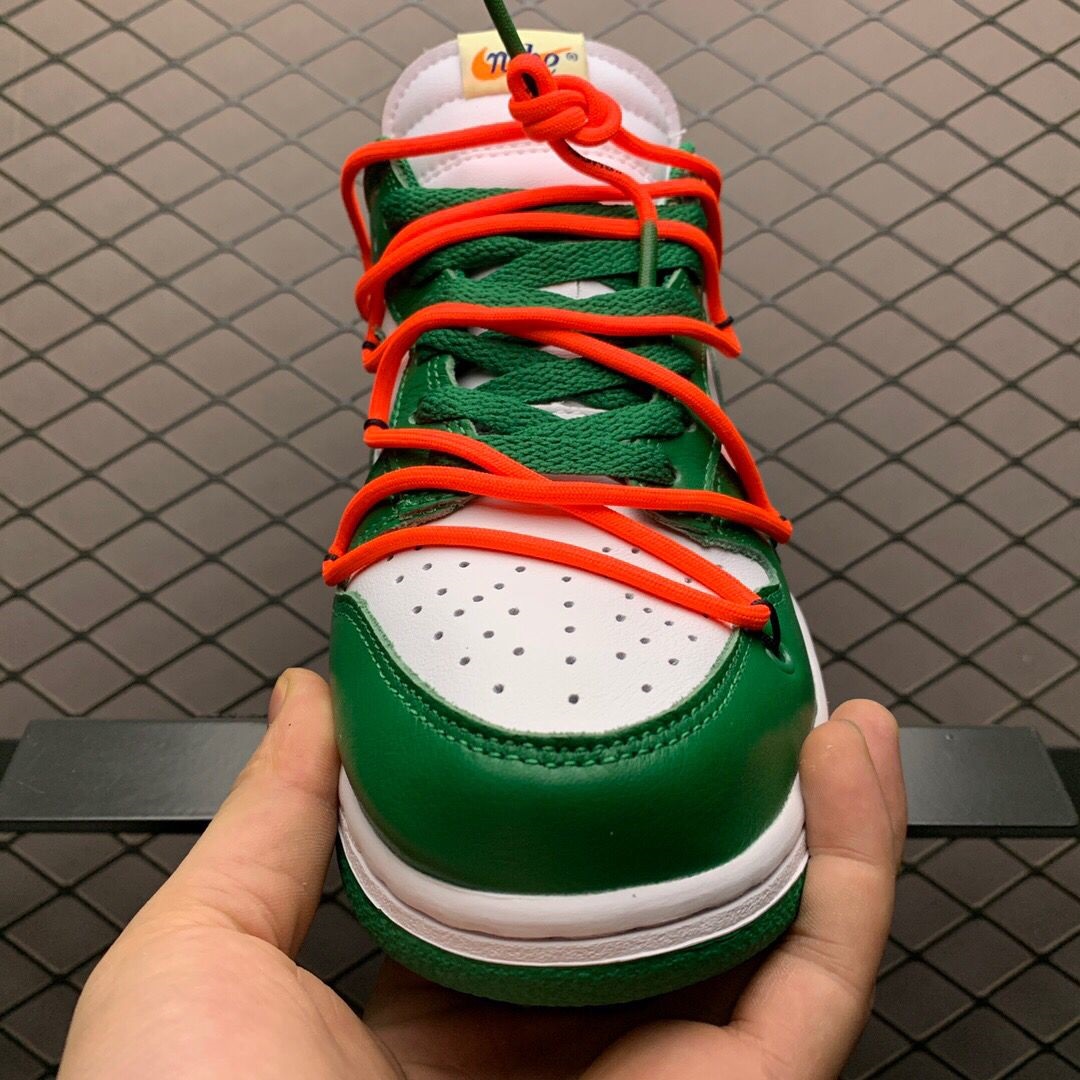 Off-White X Futura X Nike SB Dunk Low In White/Pine Green  - FashionPlug