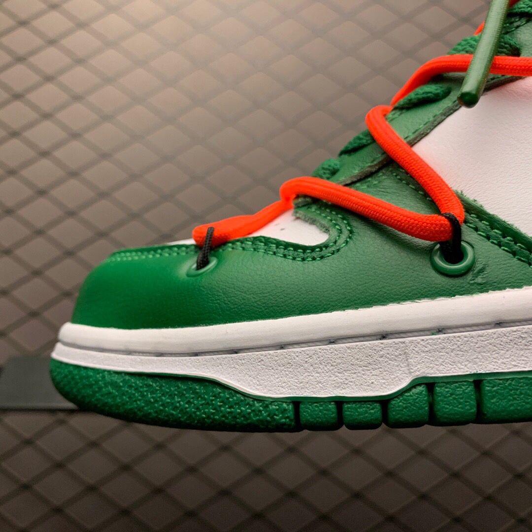 Off-White X Futura X Nike SB Dunk Low In White/Pine Green  - FashionPlug