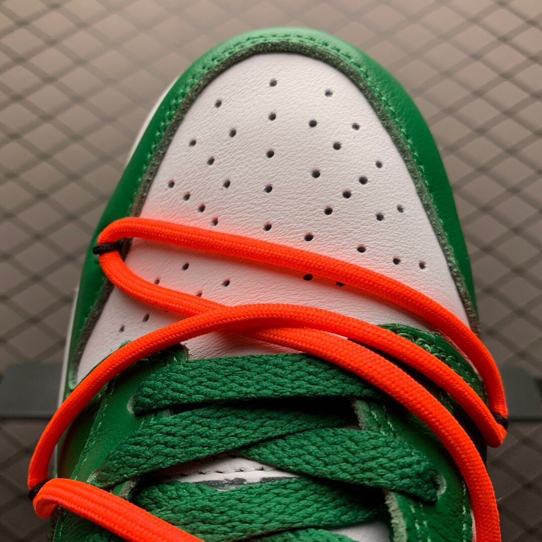 Off-White X Futura X Nike SB Dunk Low In White/Pine Green  - FashionPlug