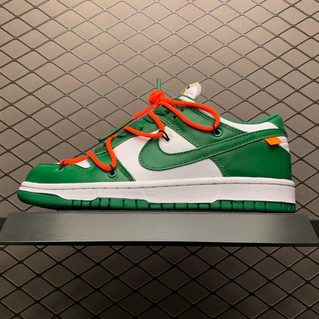 Off-White X Futura X Nike SB Dunk Low In White/Pine Green  - FashionPlug