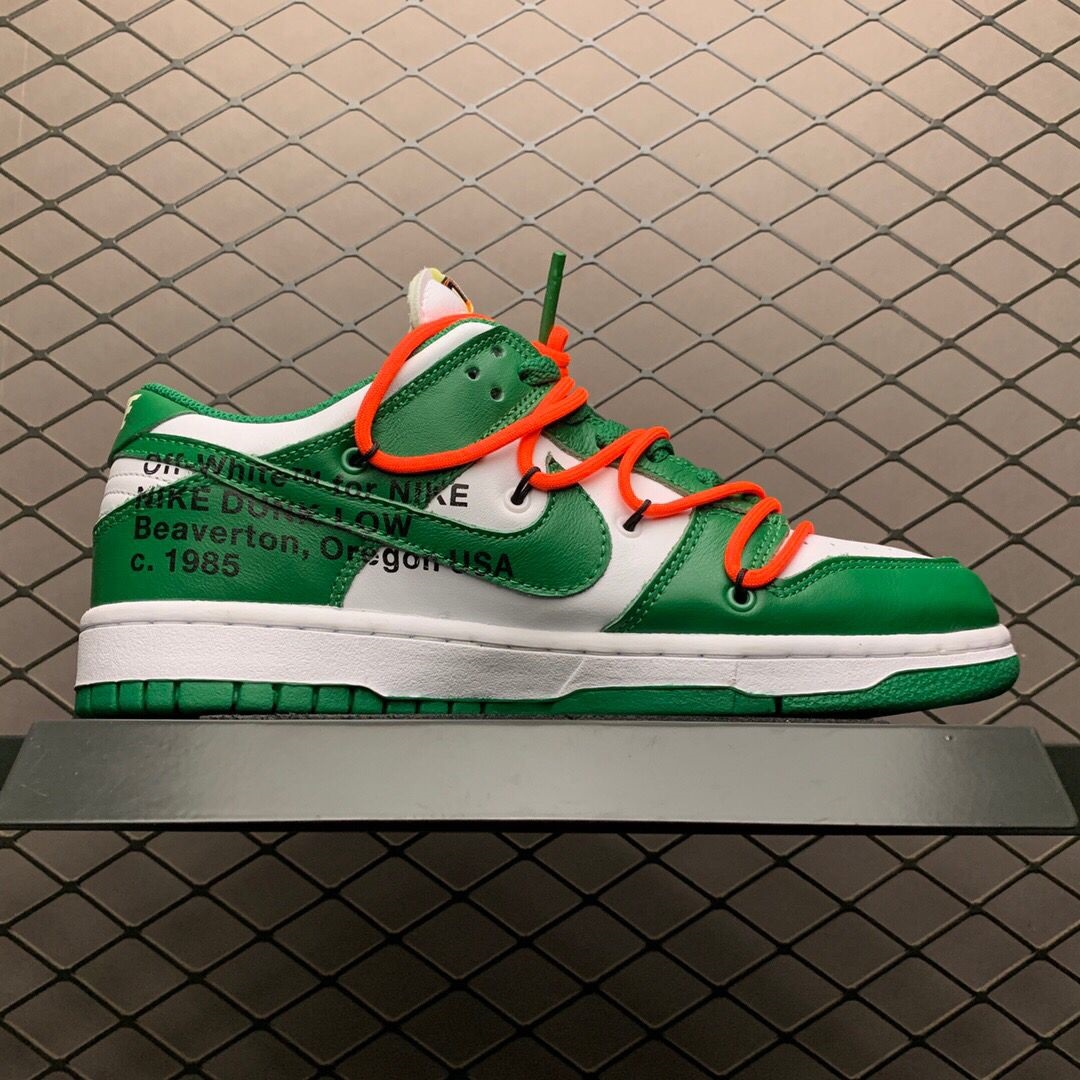 Off-White X Futura X Nike SB Dunk Low In White/Pine Green  - FashionPlug