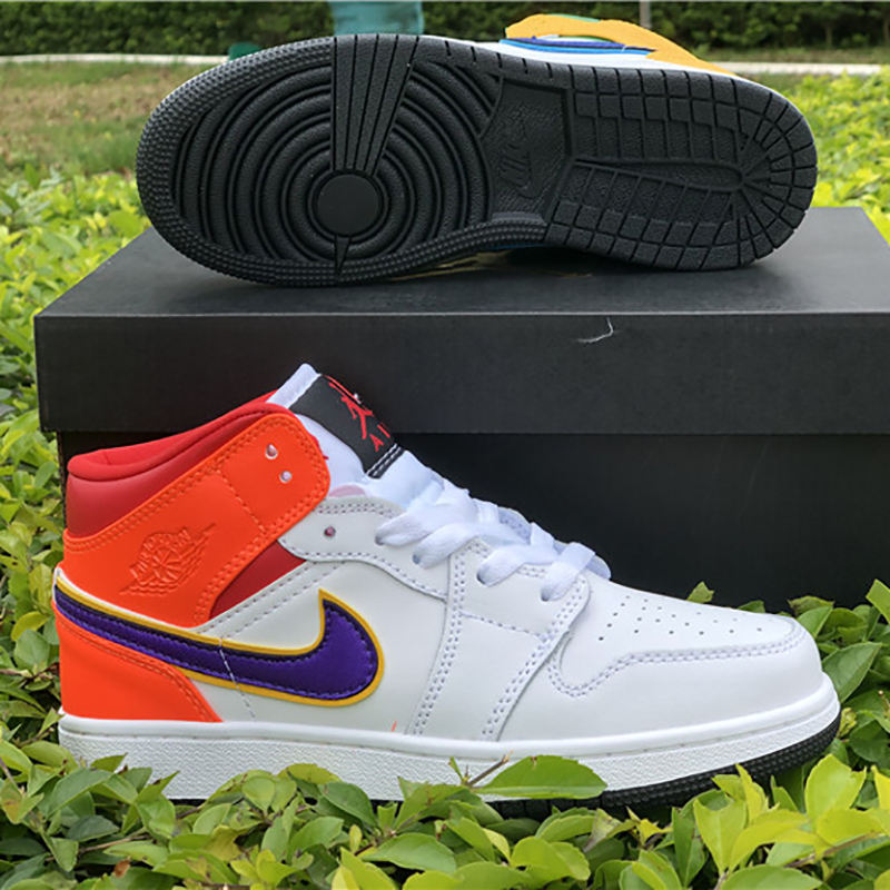 Jordan Air Jordan 1 Mid GS White Court Purple Spirit Teal - FashionPlug