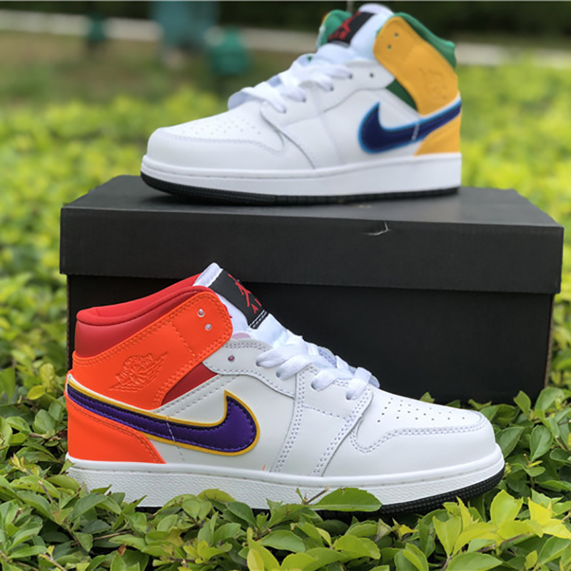 Jordan Air Jordan 1 Mid GS White Court Purple Spirit Teal - FashionPlug