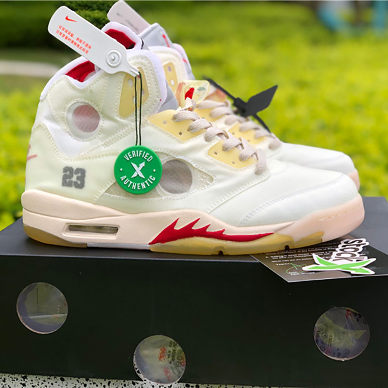 Jordan Offwhite X AJ5 White/Fire Red  - FashionPlug