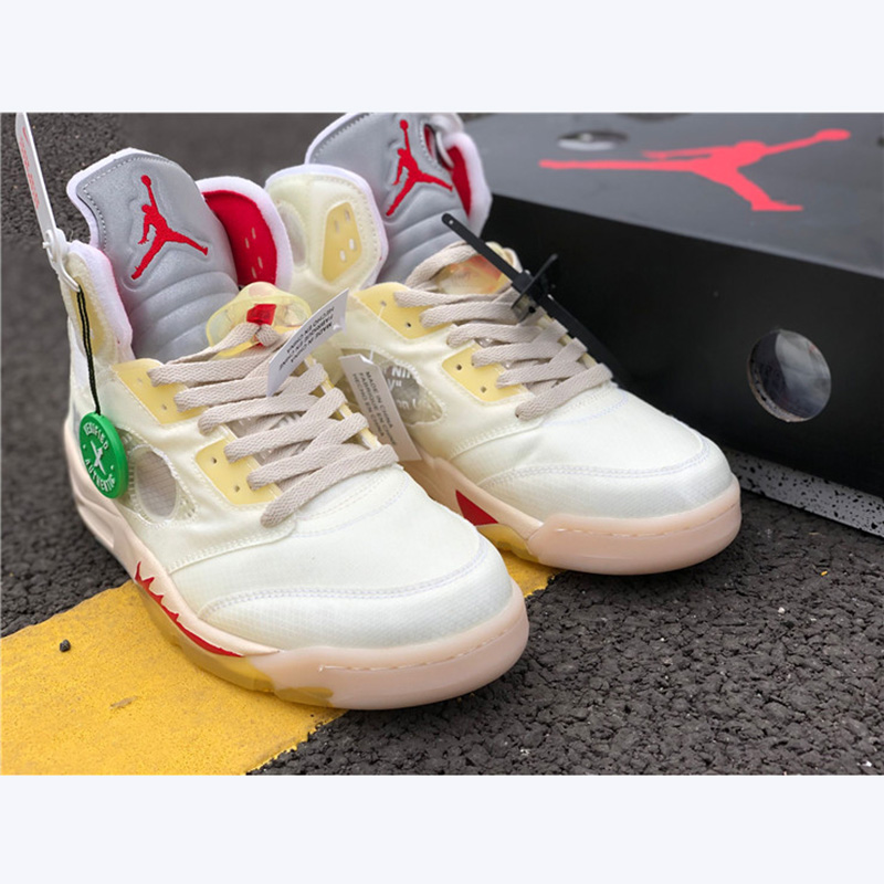 Jordan Offwhite X AJ5 White/Fire Red  - FashionPlug