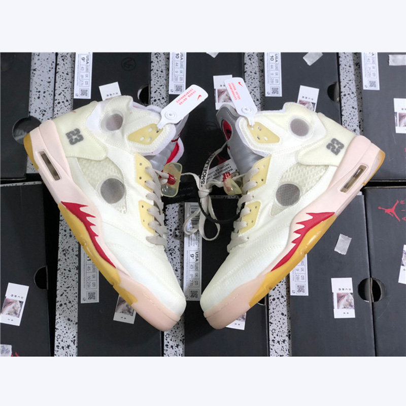 Jordan Offwhite X AJ5 White/Fire Red  - FashionPlug