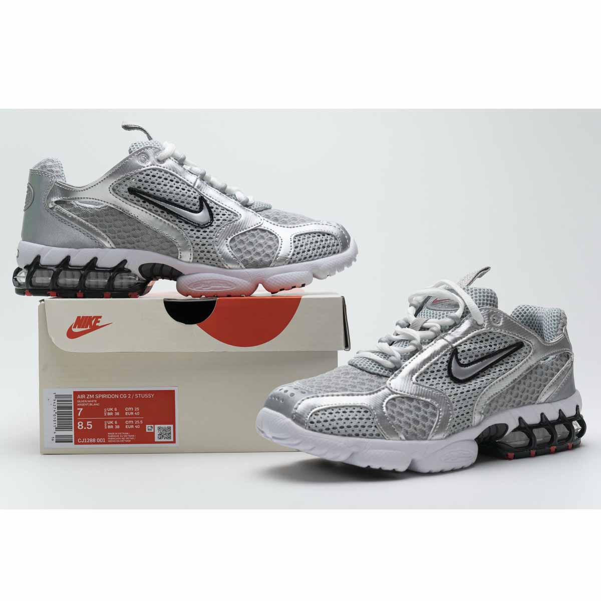 Stussy X Nike Air Zoom Spiridon Caged 2 Metallic Silver - FashionPlug