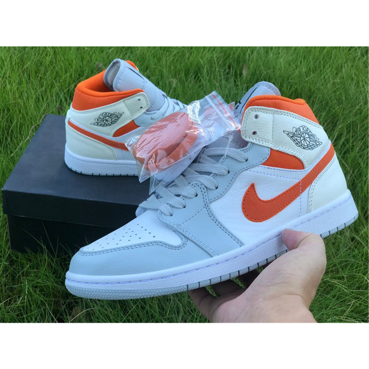 Jordan AJ1 Mid Starfish Orange Platinum CW7591-100 - FashionPlug