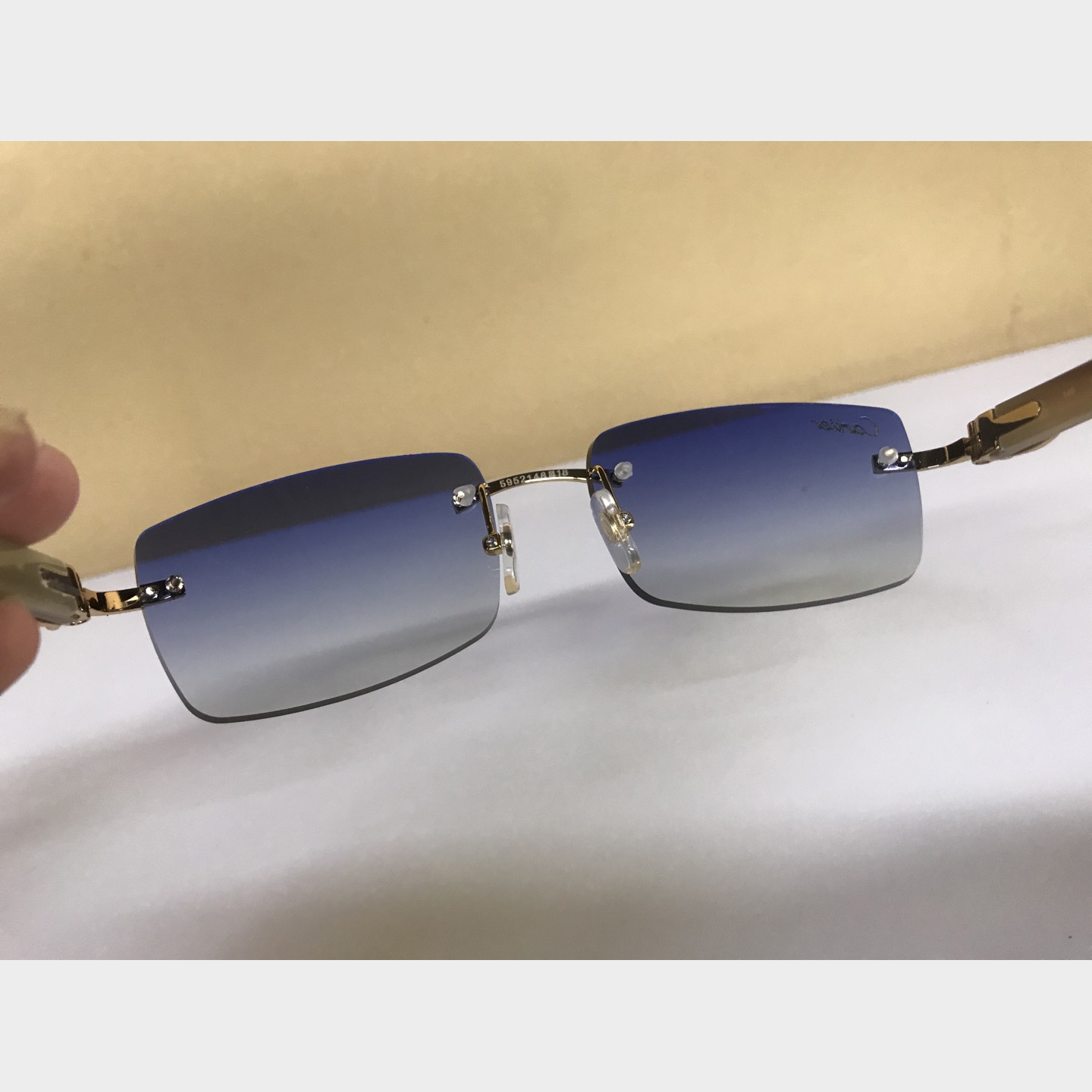 Cartier 3524012 White Buffalo Big Lens Sunglasses In Gold Blue - FashionPlug