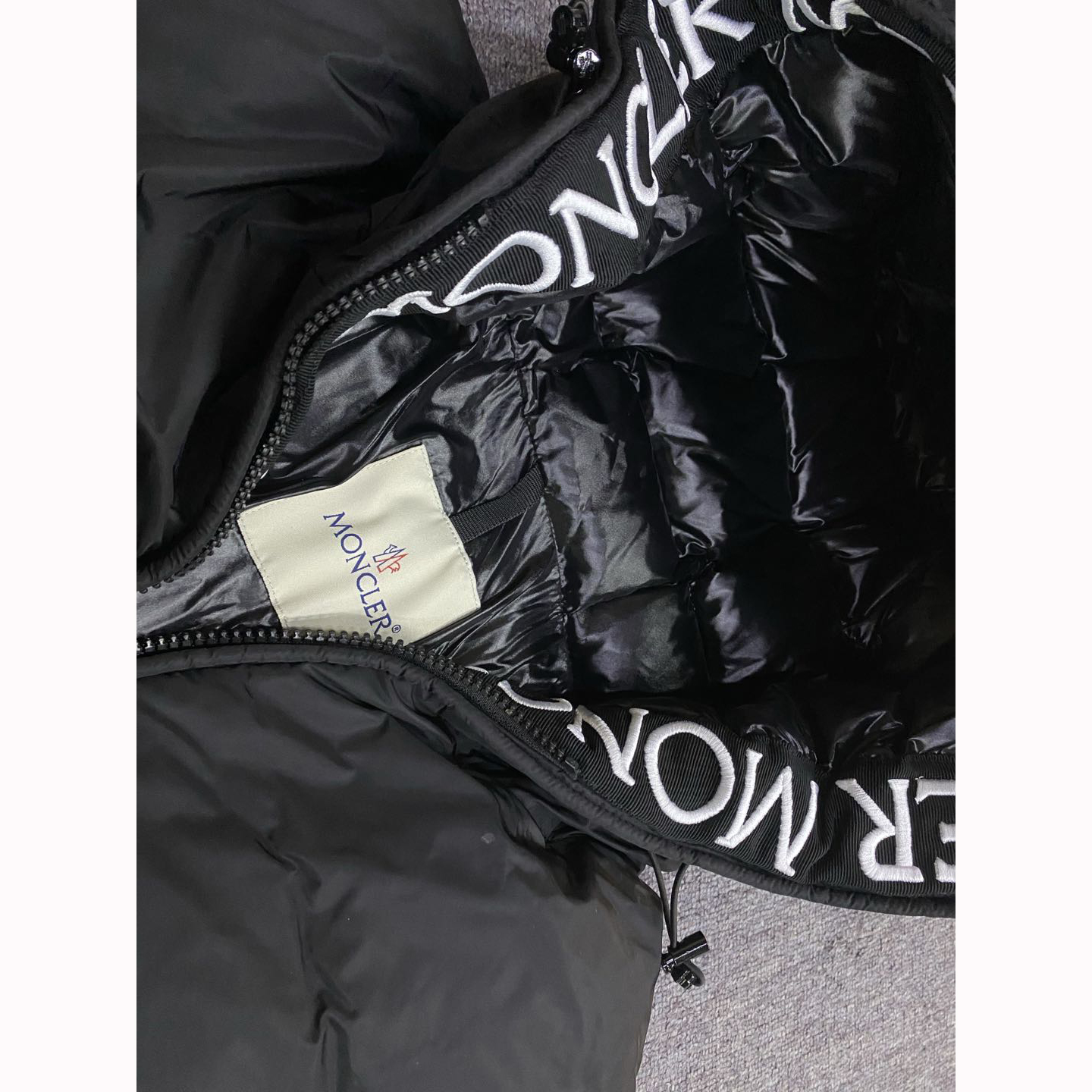 Moncler Down Jacket With Moncler Embroidered Ribbon Trim(Black) - FashionPlug