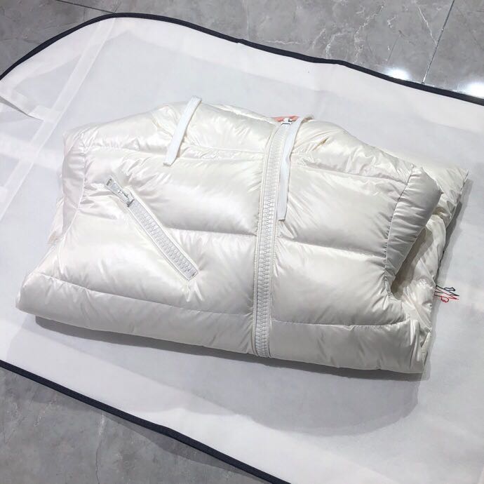 Moncler White Zipper Down Jacket  - FashionPlug