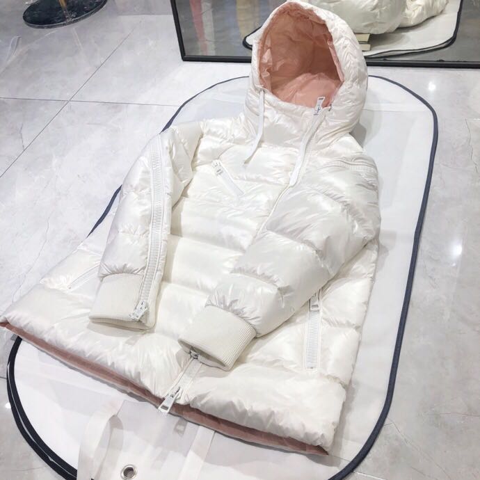 Moncler White Zipper Down Jacket  - FashionPlug