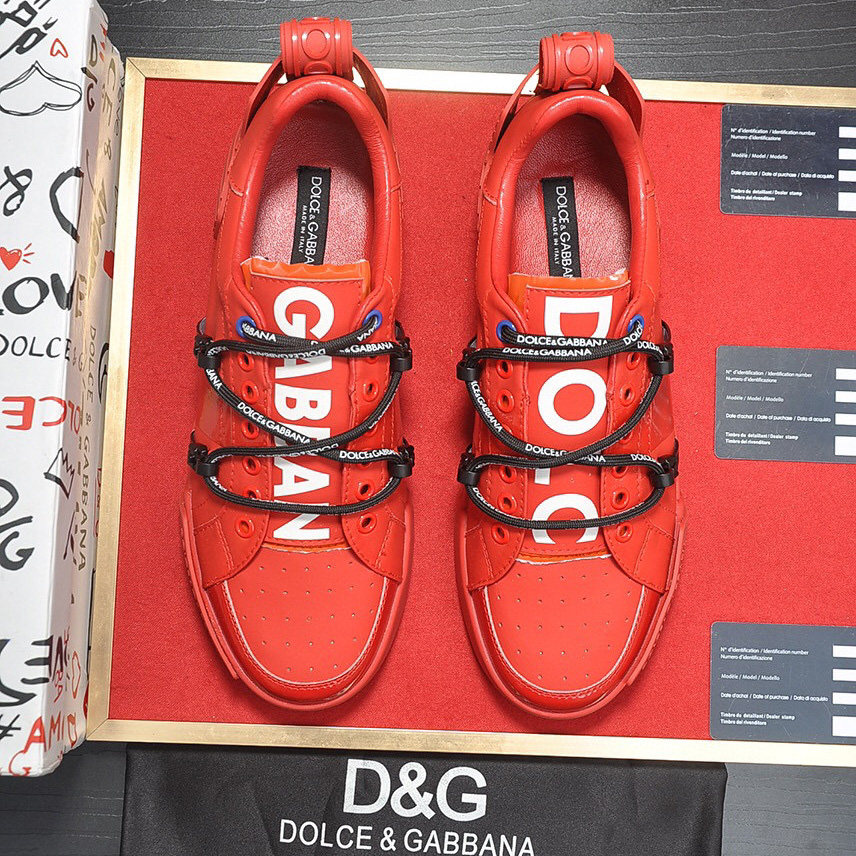 Dolce & Gabbana Red Men's Portofino Leather Sneakers - FashionPlug