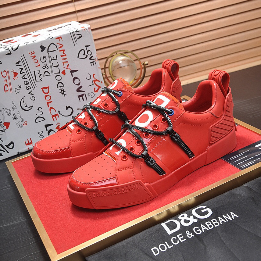 Dolce & Gabbana Red Men's Portofino Leather Sneakers - FashionPlug