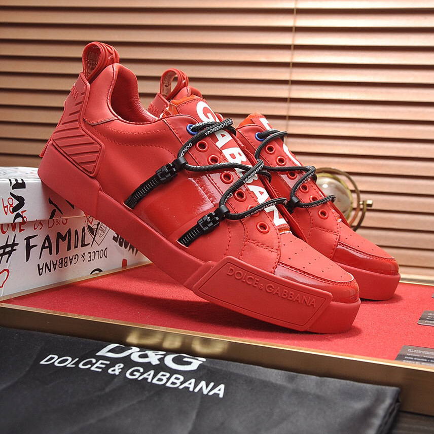 Dolce & Gabbana Red Men's Portofino Leather Sneakers - FashionPlug
