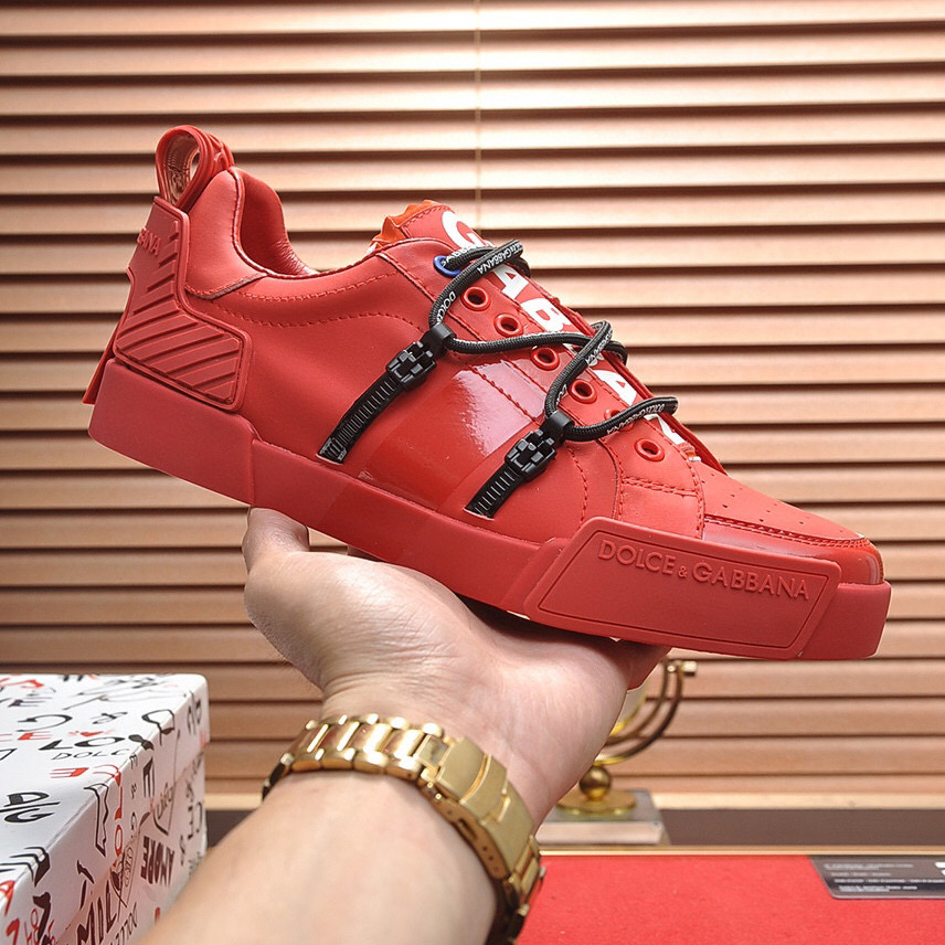 Dolce & Gabbana Red Men's Portofino Leather Sneakers - FashionPlug
