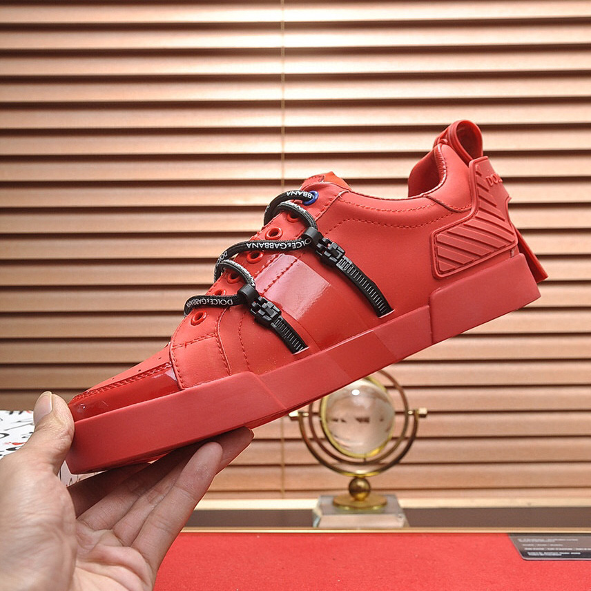 Dolce & Gabbana Red Men's Portofino Leather Sneakers - FashionPlug
