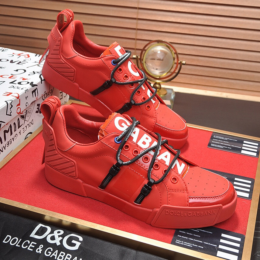 Dolce & Gabbana Red Men's Portofino Leather Sneakers - FashionPlug