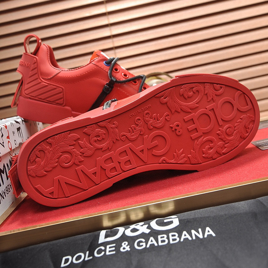 Dolce & Gabbana Red Men's Portofino Leather Sneakers - FashionPlug