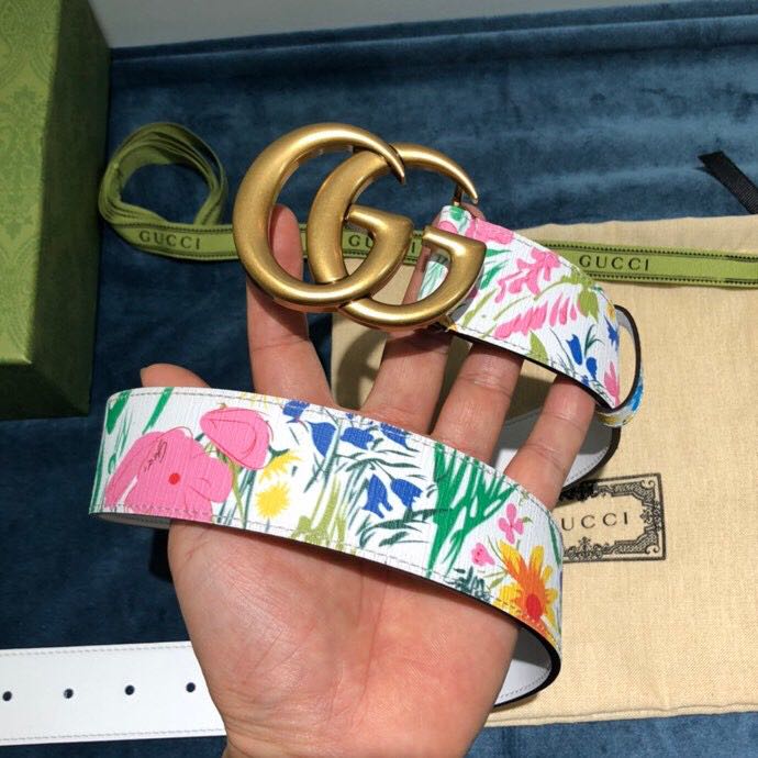 Gucci Flower Print Belt - FashionPlug