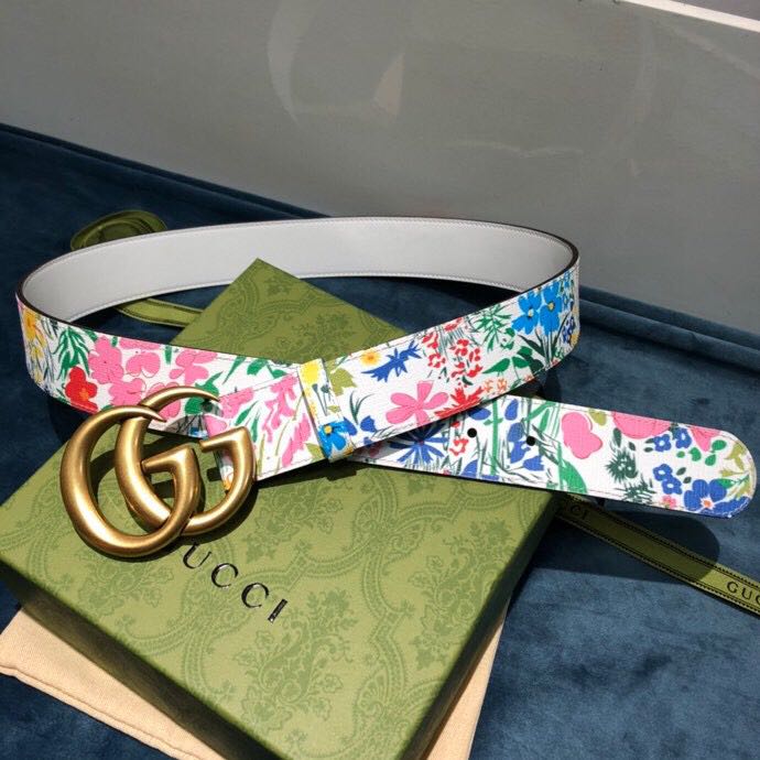 Gucci Flower Print Belt - FashionPlug