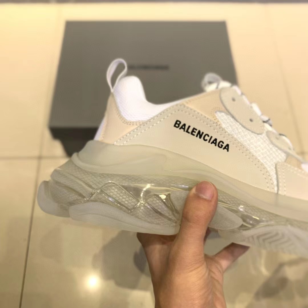 Balenciaga Clear Sole Triple S Trainers White - FashionPlug