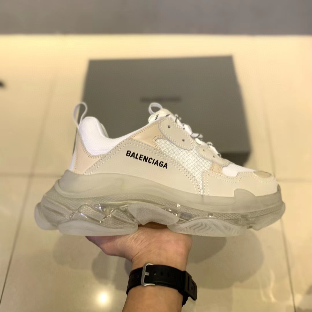 Balenciaga Clear Sole Triple S Trainers White - FashionPlug