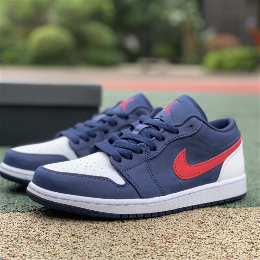 Jordan AJ 1 Low USA White Blue Red Basketball Shoes CZ8454-400 - FashionPlug