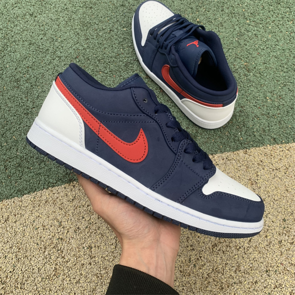 Jordan AJ 1 Low USA White Blue Red Basketball Shoes CZ8454-400 - FashionPlug
