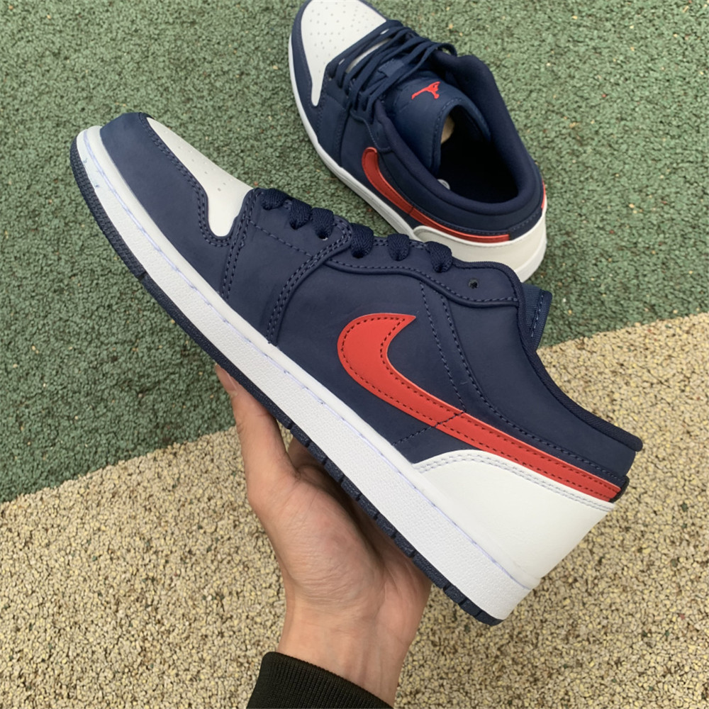 Jordan AJ 1 Low USA White Blue Red Basketball Shoes CZ8454-400 - FashionPlug