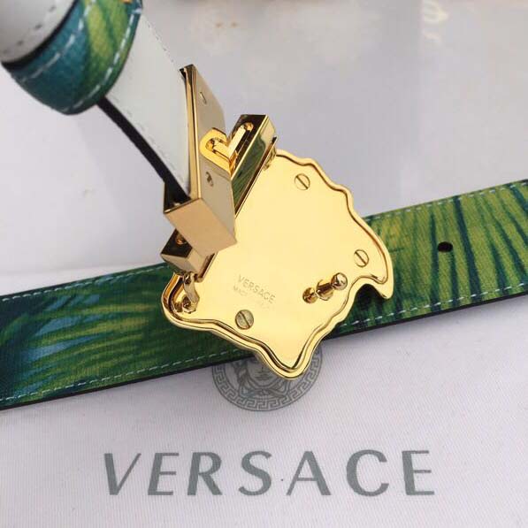 Versace Head Leather Green Belt With Gold Buckle - FashionPlug