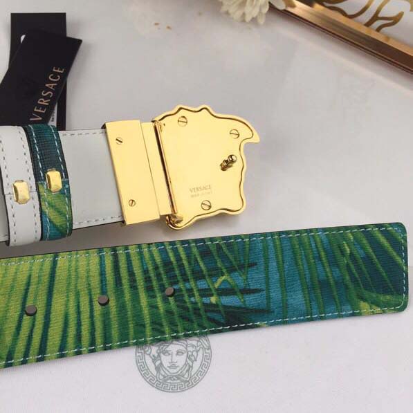 Versace Head Leather Green Belt With Gold Buckle - FashionPlug