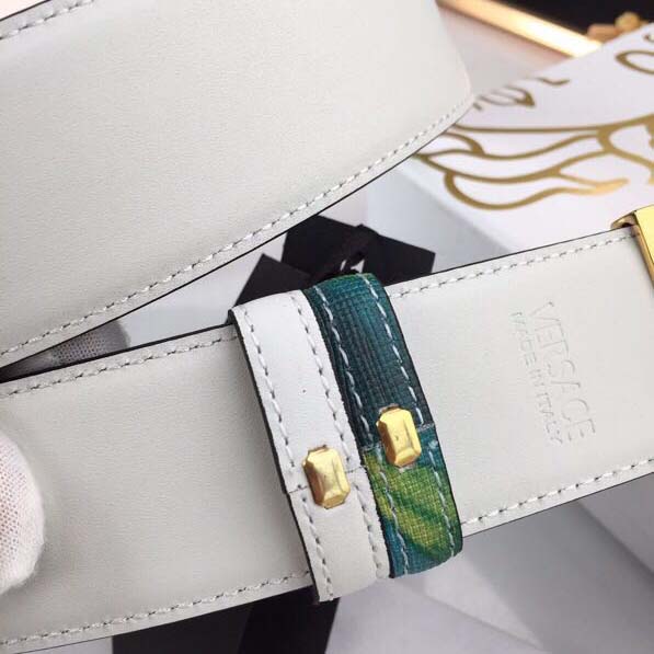 Versace Head Leather Green Belt With Gold Buckle - FashionPlug