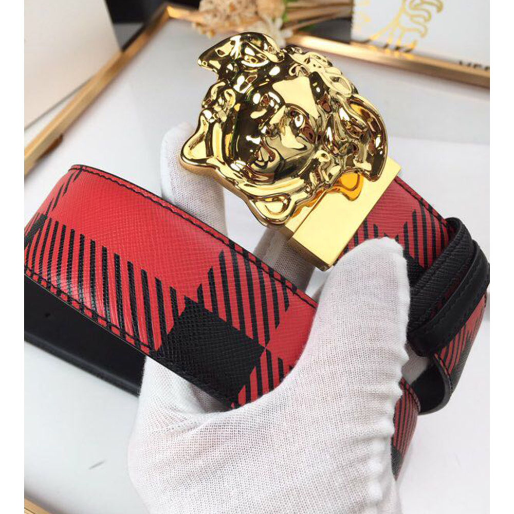Versace Medusa Reversible Gold Buckle Leather Belt - FashionPlug