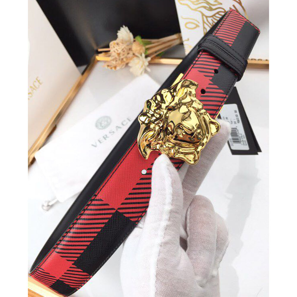 Versace Medusa Reversible Gold Buckle Leather Belt - FashionPlug