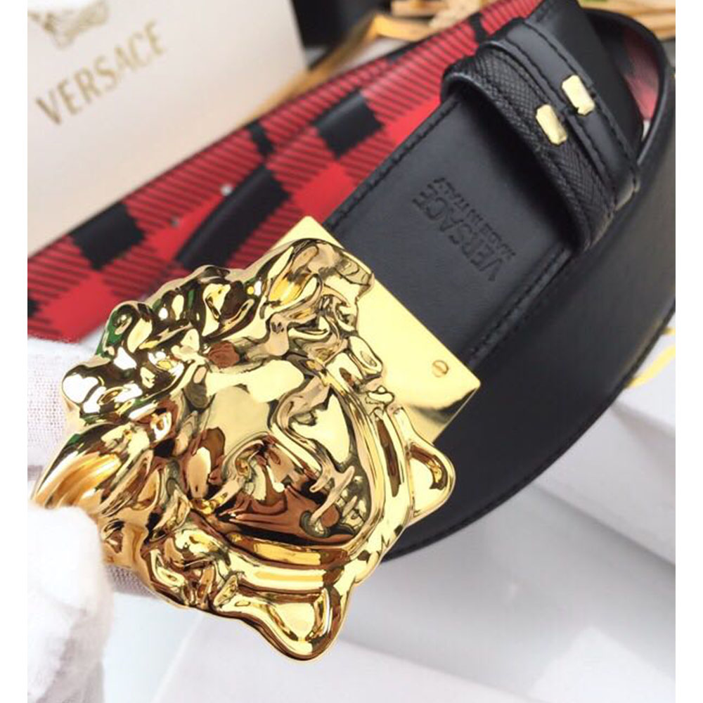 Versace Medusa Reversible Gold Buckle Leather Belt - FashionPlug