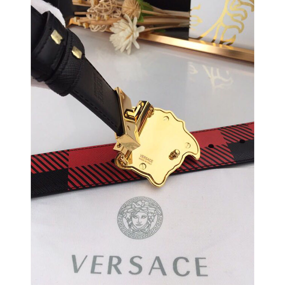 Versace Medusa Reversible Gold Buckle Leather Belt - FashionPlug