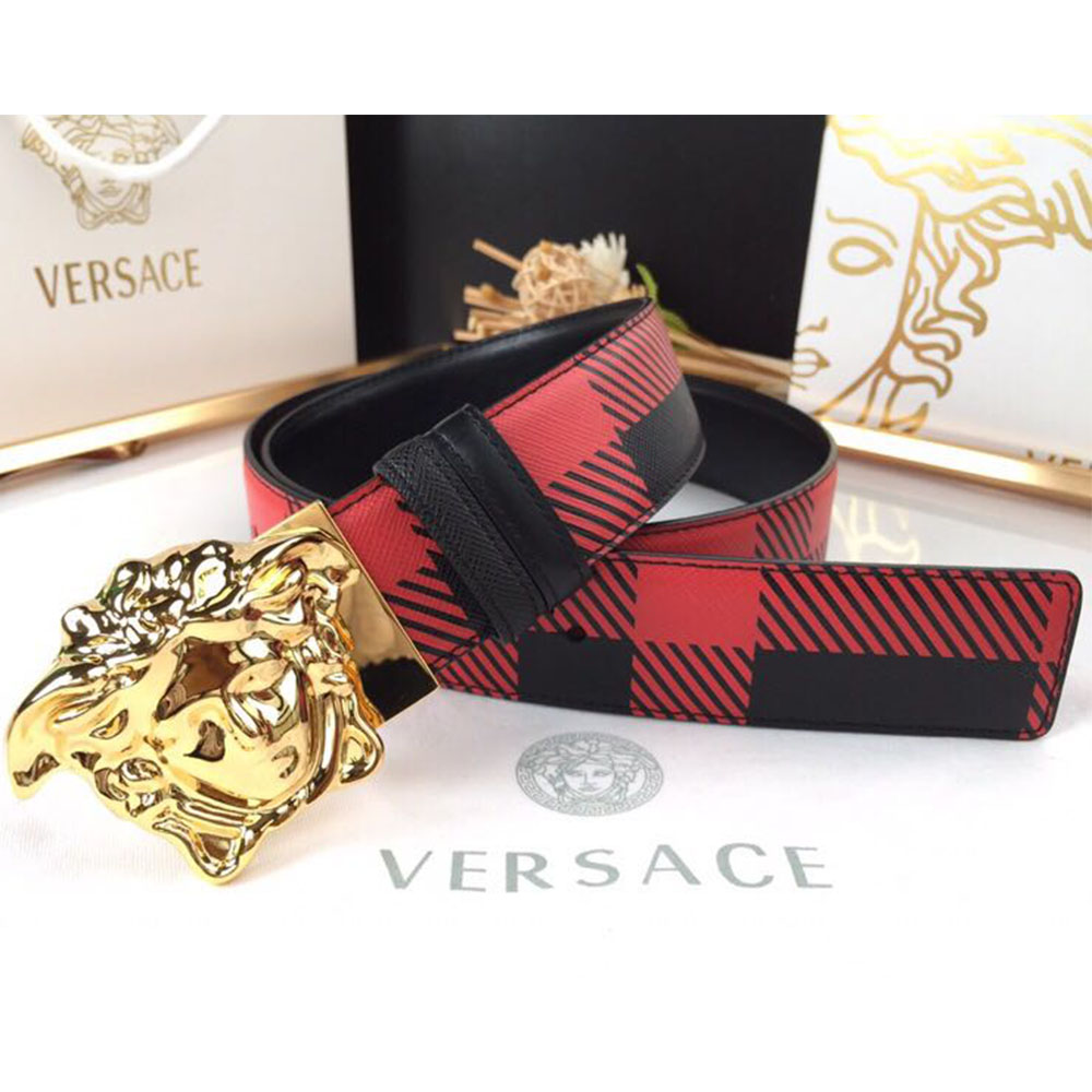 Versace Medusa Reversible Gold Buckle Leather Belt - FashionPlug