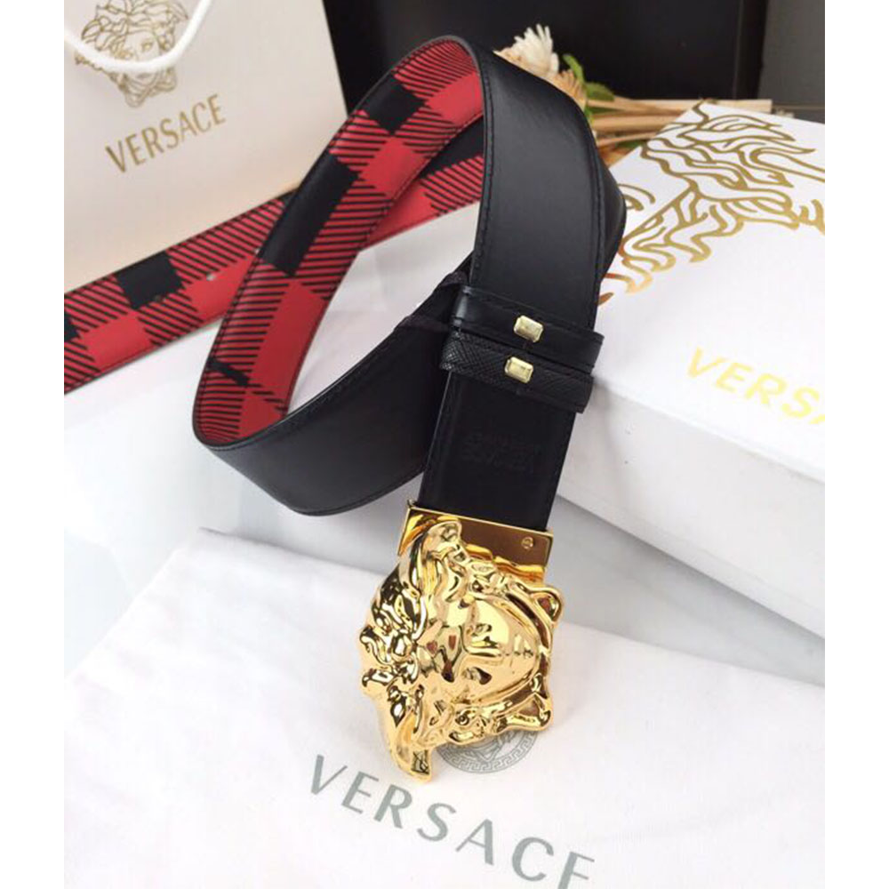 Versace Medusa Reversible Gold Buckle Leather Belt - FashionPlug