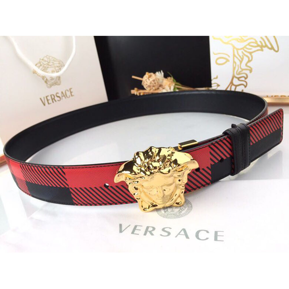 Versace Medusa Reversible Gold Buckle Leather Belt - FashionPlug