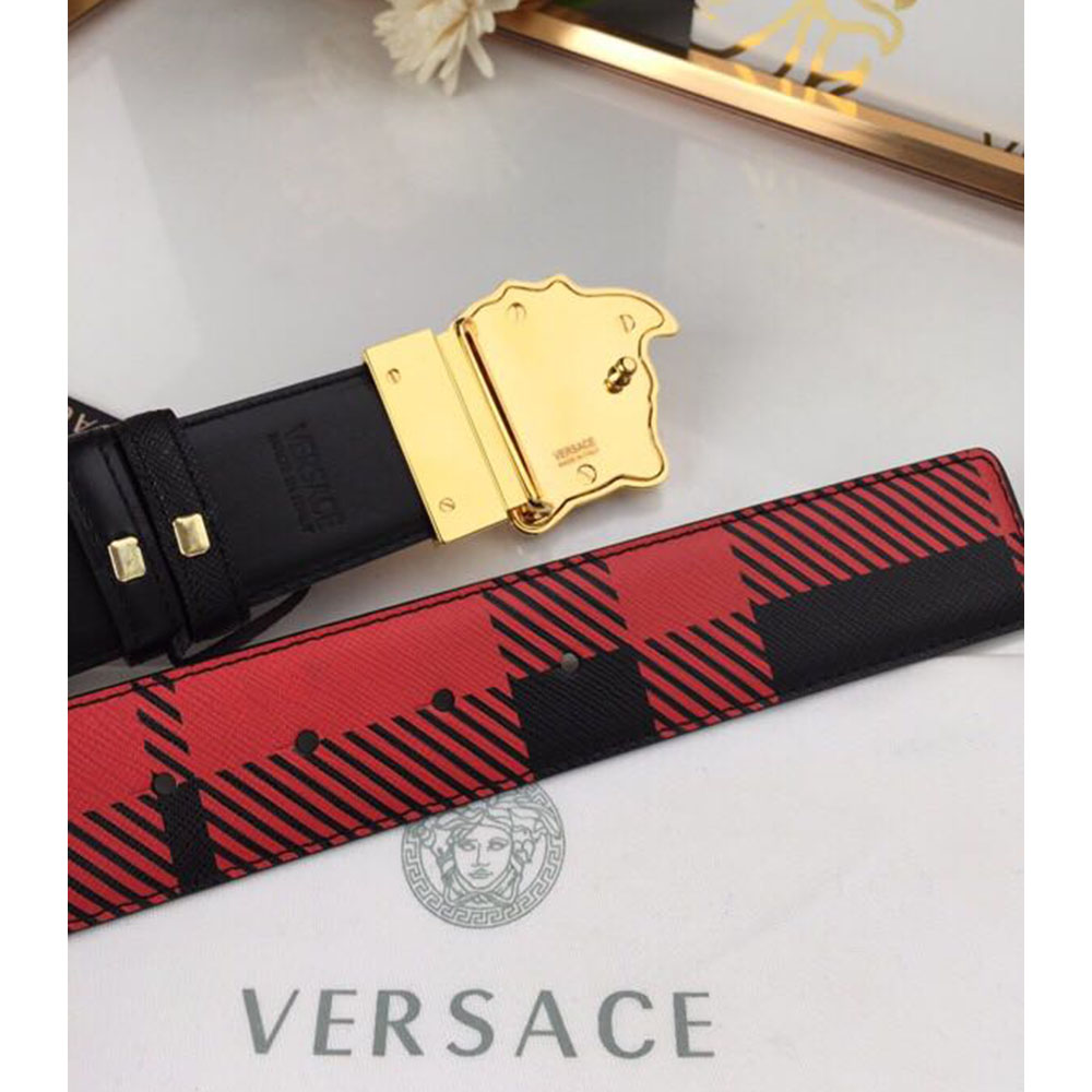 Versace Medusa Reversible Gold Buckle Leather Belt - FashionPlug